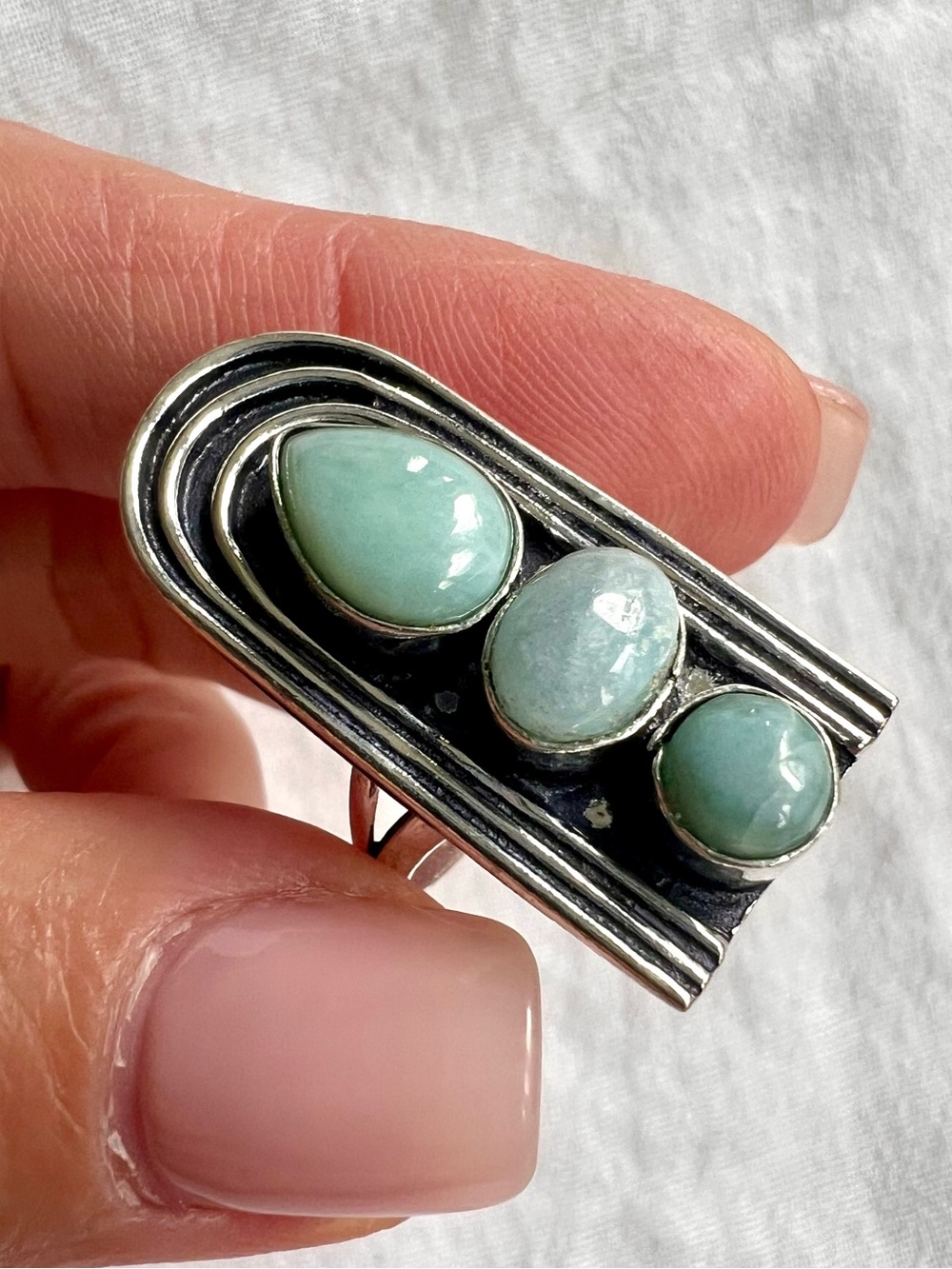 925 Ocean Shrine Larimar Arch Ring 7.25